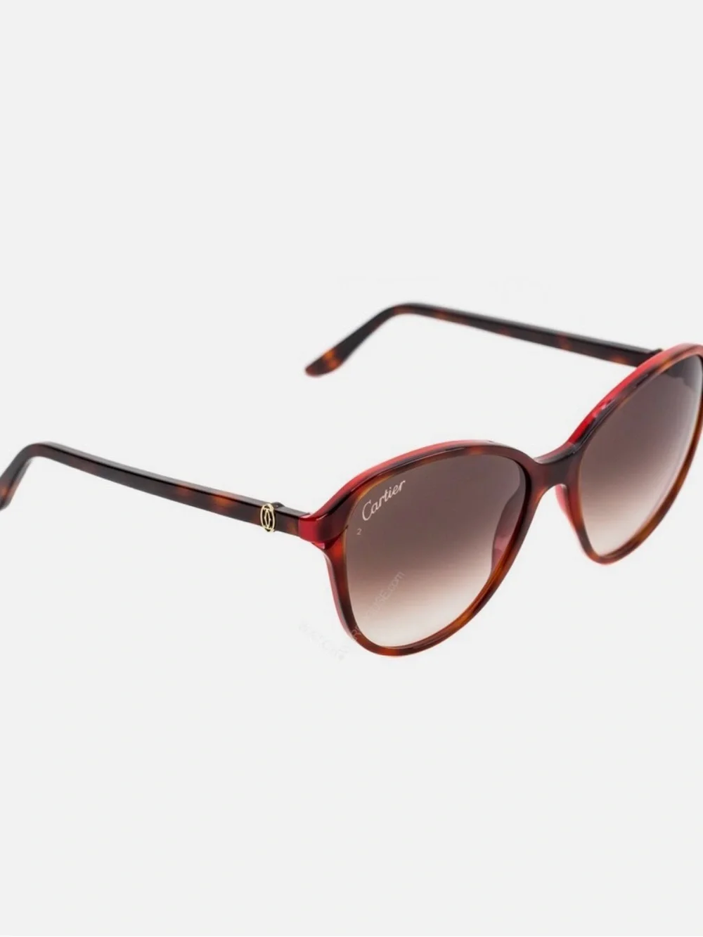 NWOT Cartier Women's Tortoise & Red Frame Sunglasses with Brown Gradient Lenses